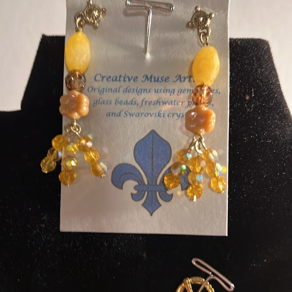 Lemon chalcedony parure set of necklace, bracelet, earrings with sun focal piece - Picture 4 of 5